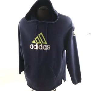 Vtg Adidas Mens Medium Blue 3/4 Sleeve Sweatshirt Hoodie Distressed Workout Gym